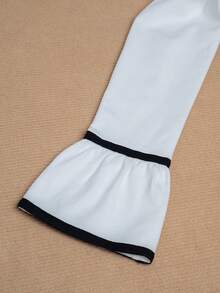 HOMEYEE Women's Suit Collar Long Sleeve Faux Two-button & Color Block Vintage Casual Vacation Business Pencil Dress - White - View 6