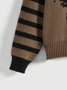 ROMWE Fairycore 女用蝴蝶與條紋圖案翻領落肩毛衣 - 彩色 - 查看 4