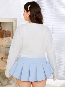 SHEIN EZwear Plus Size White Asymmetric Hem Cardigan - White - View 3