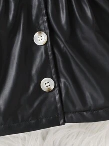 Abrigo De Bebé Para Niñas Con Cuello De Bloques De Color, Botón Y Bolsillos Falsos, Tela Liso, Cálido, Cómodo, Suave Y Adecuado Para La Primavera, Otoño E Invierno. - Negro - Ver 4