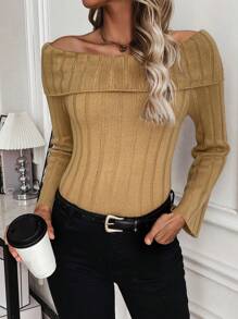 SHEIN LUNE Women'S Off-Shoulder Ribbed Sweater