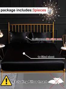 素色緞面床笠套裝不附帶墊芯 - 黑色 - 查看 4