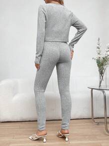 SHEIN 孕婦鈕扣前裝飾上衣,肋結束緊身衣和褲子3件套裝