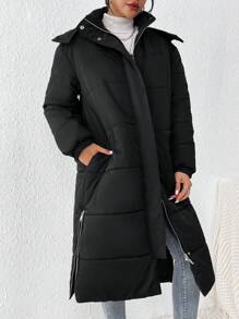 SHEIN Frenchy 女士簡約純色棉褸 - 黑色 - 查看 1