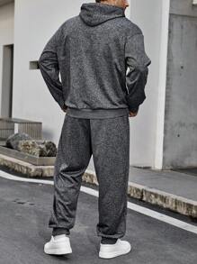 Manfinity Homme Men Plus Cartoon Text Printed Hoodie And Pants Set - Dark Grey - View 2
