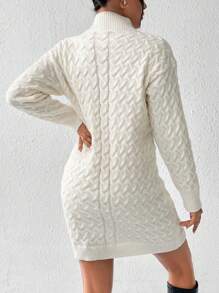 SHEIN Frenchy Women's Turtleneck Textured Sweater Dress - Beige - View 2