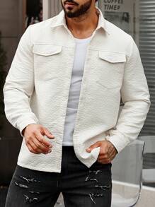 Manfinity Homme Camisa Shacket Masculina Com Colarinho Dobrável - Branco - Visão 4