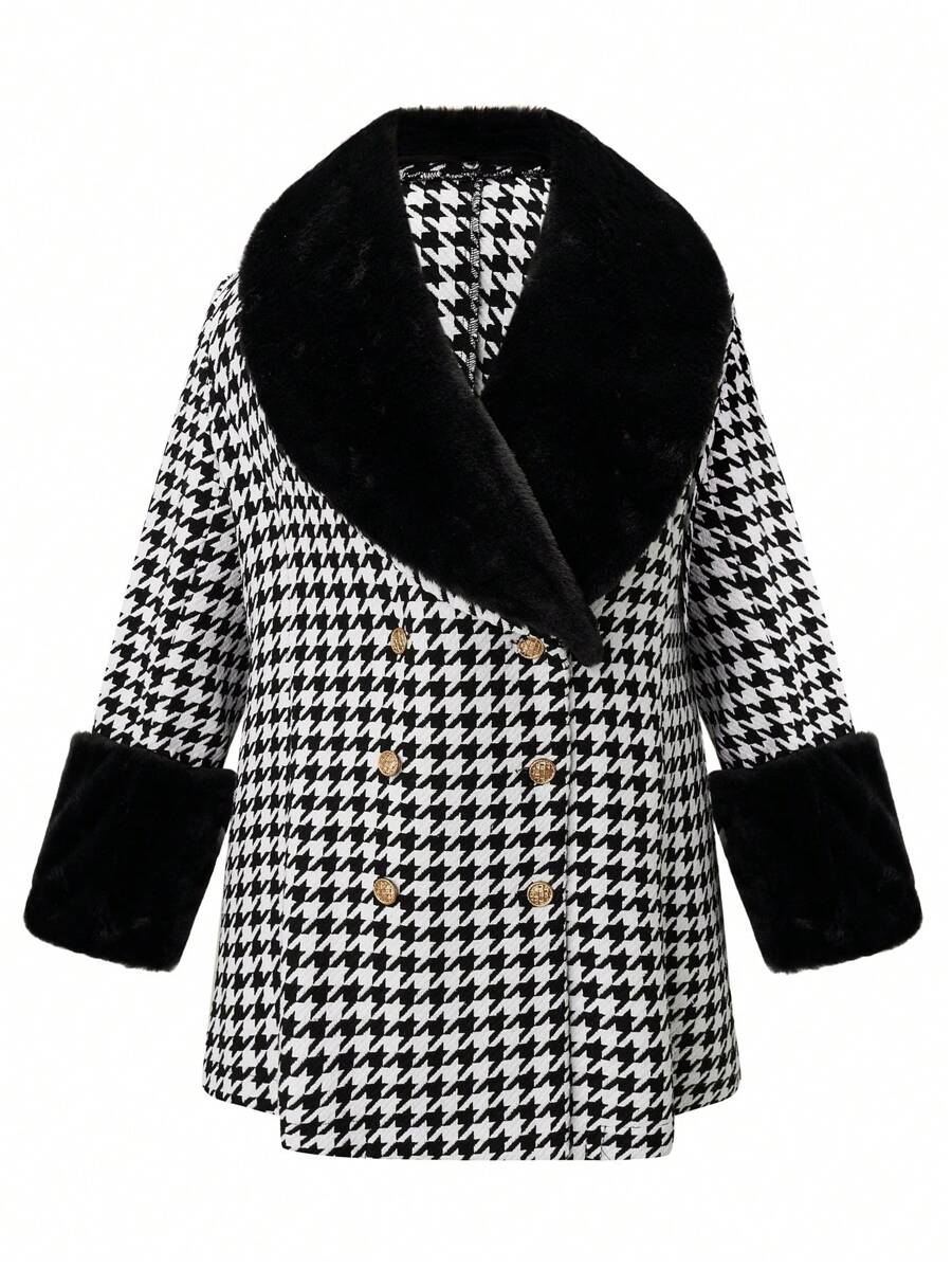 EMERY ROSE 大尺碼千鳥格拼布毛絨裝飾夾克 - 彩色 - 查看 1