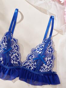 Classic Sexy Women's Sexy Lingerie Set (wire-free Bra, Thong Panties) 2pcs - Royal Blue - View 3