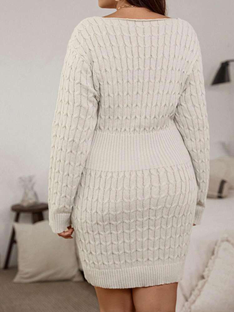 Plus Size Women'S Drop Shoulder Knitted Sweater Dress