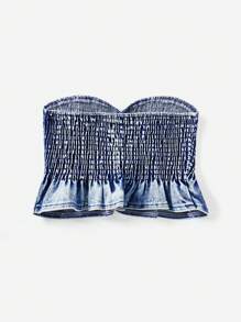 Soleia Shirred Ruched Bust Tube Denim Top - Blue - View 2