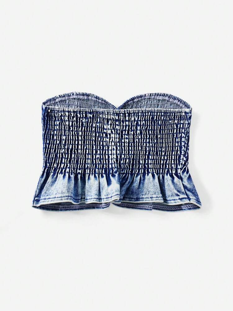Shirred Ruched Bust Tube Denim Top