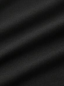 SHEIN EZwear Của phụ nữ Thon gọn Tay áo dài Áo thun Với Lá thư Và Tiền giấy Mẫu - màu đen - Xem 3