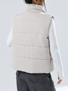 SHEIN EZwear Màu thuần Đệm Áo khoác vest - Màu be - Xem 2