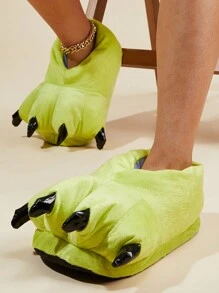 新款萬聖節綠色恐龍爪毛絨拖鞋與男女夫婦一起穿,室內舒適保暖家居拖鞋 - 綠色 - 查看 1