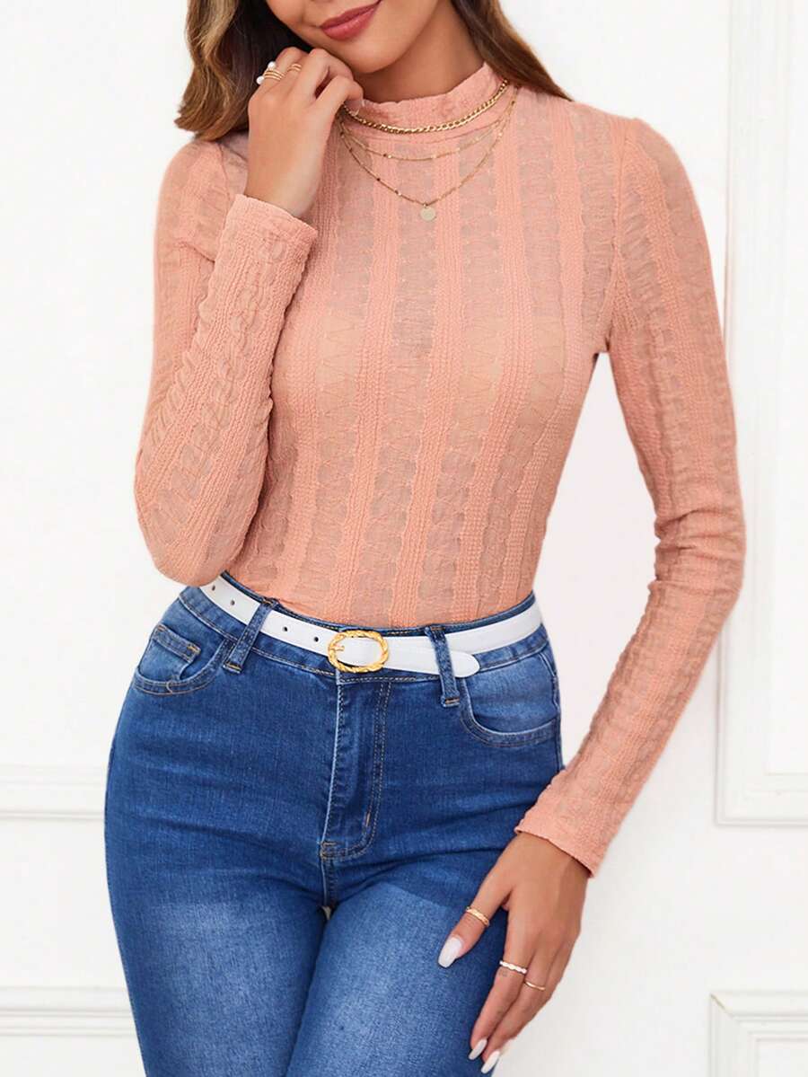 SHEIN Clasi 女式純色立領上衣 - 橘色 - 查看 1