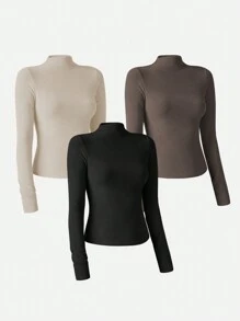 SHEIN Unity Ladies' 3-Pack Half High Neck Thermal Lined T-Shirt - Multicolor - View 1