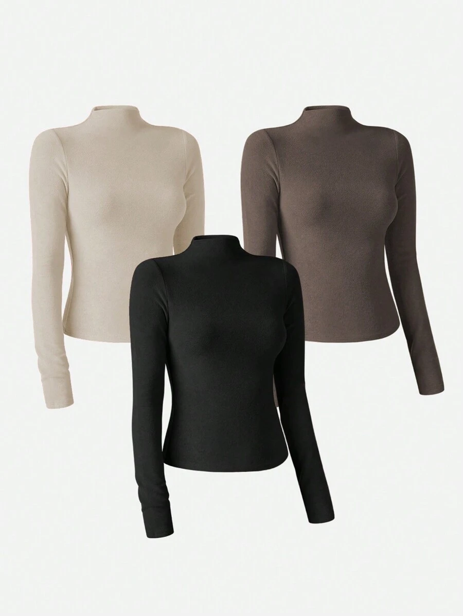 SHEIN Unity Ladies' 3-Pack Half High Neck Thermal Lined T-Shirt - Multicolor - View 1