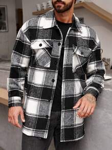 Manfinity Homme Manteau D'homme En Vrac Imprimé Écossais Avec Poches À Rabat - Multicolore - Voir 3