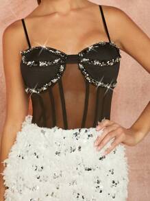 SHEIN BAE Color Block Dress For Women (with Sequin Decoration) - Black and White - View 4