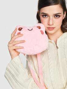 ROMWE Kawaii 粉色毛絨女式蝙蝠包,青蛙設計款 - 粉色 - 查看 3