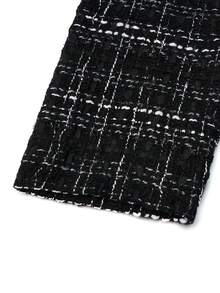 SHEIN LUNE 加大尺碼格紋前扣外套 - 黑色 - 查看 5