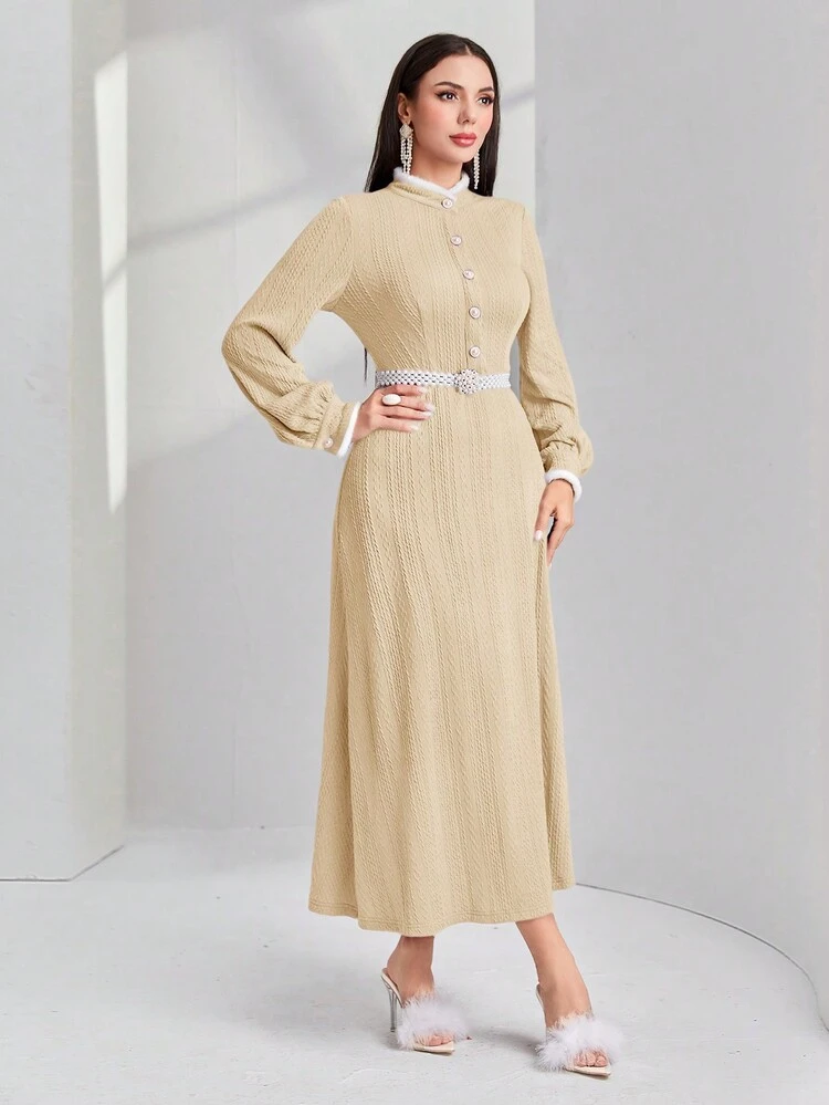Women's Patchwork Half Button Down Dress