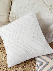 1 Pieza Funda De Cojín En Relieve Con Patrón De Flor Y Texturizada Con Ondas Blancas - Blanco - Ver 1