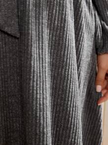 SHEIN Thai sản Cổ chữ V Váy có thắt lưng - Màu xám đen - Xem 4