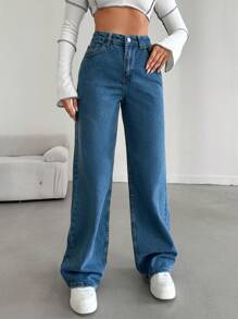 SHEIN Cottnline Women's Straight Leg Jeans - Royal Blue - View 5