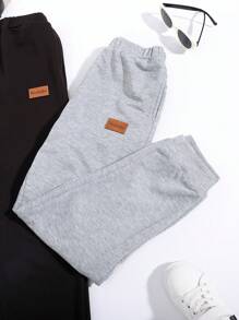 SHEIN Leap Crew Tween Boys' Casual Solid Color Patch Detail Knitted Pants 2pcs/Set - Multicolor - View 5