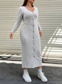 SHEIN CURVE+ Kích thước lớn Của phụ nữ Sọc Dài Đầm - màu đen - Xem 5