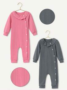 Baby Girls' Lotus Collar Cable Knit Patterned Romper Set - Multicolor - View 1