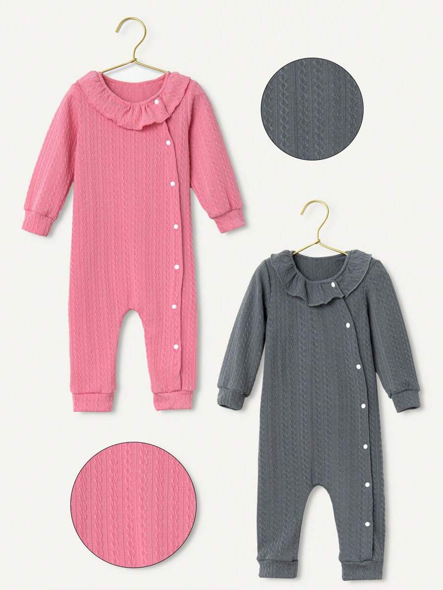 Baby Girls' Lotus Collar Cable Knit Patterned Romper Set - Multicolor - View 1