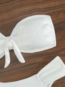 SHEIN Swim Summer Ribbed Knitted Bikini Set With Front Knot Detail