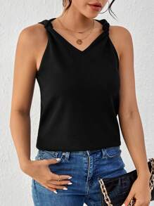 SHEIN Essnce 女式純色背心 - 黑色 - 查看 1