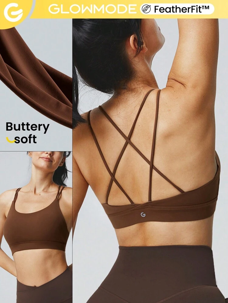 FeatherFit™ Strappy Back Sports Bra Tank Top Low Impact Yoga Pilates Daily Spring Summer