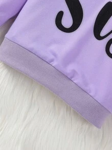 SHEIN Nhỏ bé Cô gái áo có mũ In thư Tay áo dài Bộ đồ thể thao Cho mùa xuân Và Mùa thu - Màu tím - Xem 5
