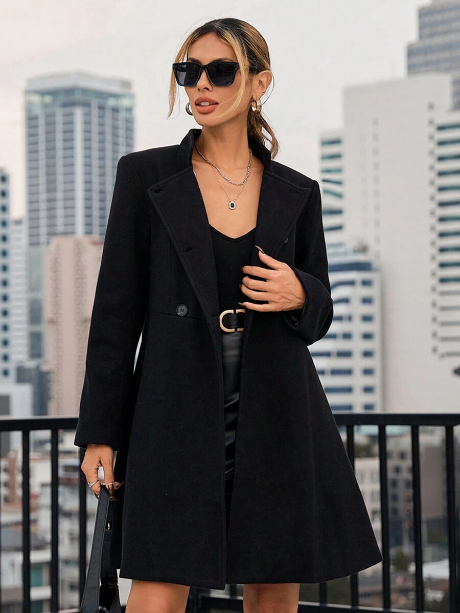 SHEIN BIZwear Dài trung bình Đôi ngực Vòng cổ Của phụ nữ Len áo - màu đen - Xem 1