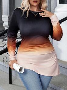 Calvaya Women's Plus Size Gradient Long-sleeved T-shirt - Multicolor - View 4