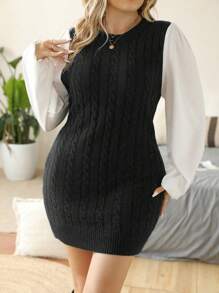 Celure 加大號針織雙層衣裙 - 黑色 - 查看 7