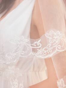 SHEIN Belle Ren Thiết kế Lễ cưới Đầu Màng che mặt - trắng - Xem 4