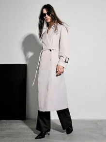 Anewsta Woven Double Button Trench Coat - Dusty Pink - View 4
