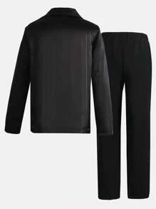 Boys' Striped Double-breasted Button Blazer Trousers Two-piece Gentleman's Suit - Black - View 2