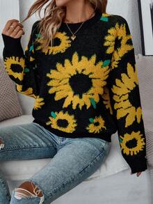 SHEIN Essnce Của phụ nữ Hoa Hướng dương Thả vai Áo chui đầu Áo len - Nhiều màu - Xem 6