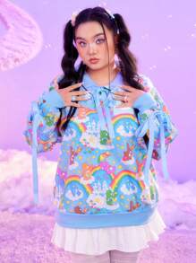 ROMWE X Care Bears 加大號卡通印花彼得潘領系前開衫 - 彩色 - 查看 1