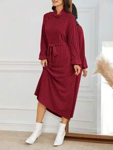 SHEIN Frenchy Women's Lantern Raglan Sleeve Dress - Burgundy - View 7