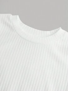 SHEIN Teenage Girls' Knitted Ribbed Solid Color T-Shirt 3pcs/Set - Multicolor - View 15