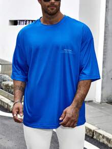 Manfinity EMRG Men's Plus Size Angel Letter Print T-shirt - Blue - View 2