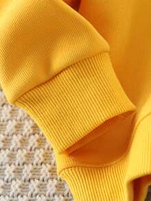 Tween Boys' Casual Fleece Pullover Sweatshirt With Stand Collar And Contrasting Letter Embroidery - Yellow - View 4